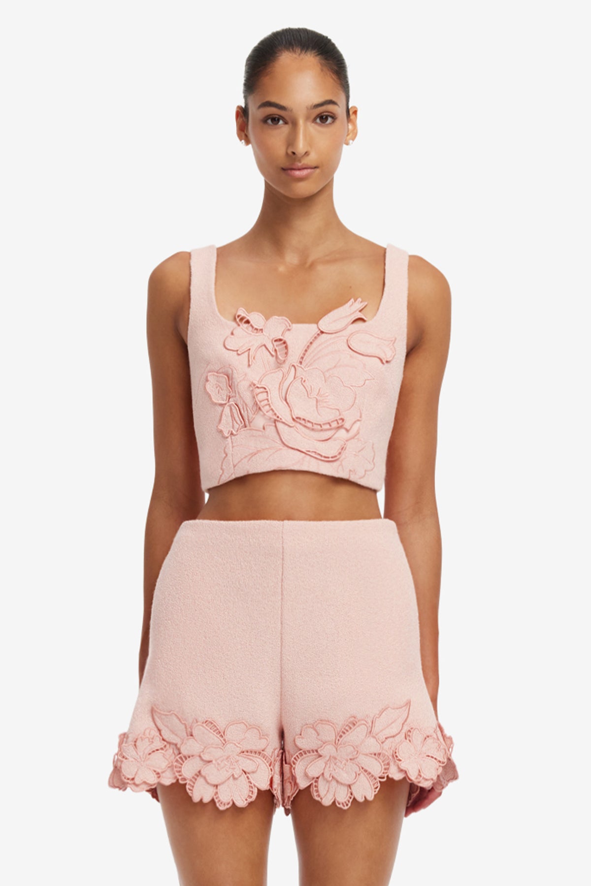 Vivian Appliqué Tweed Crop Top - Dusty Pink – LEO LIN