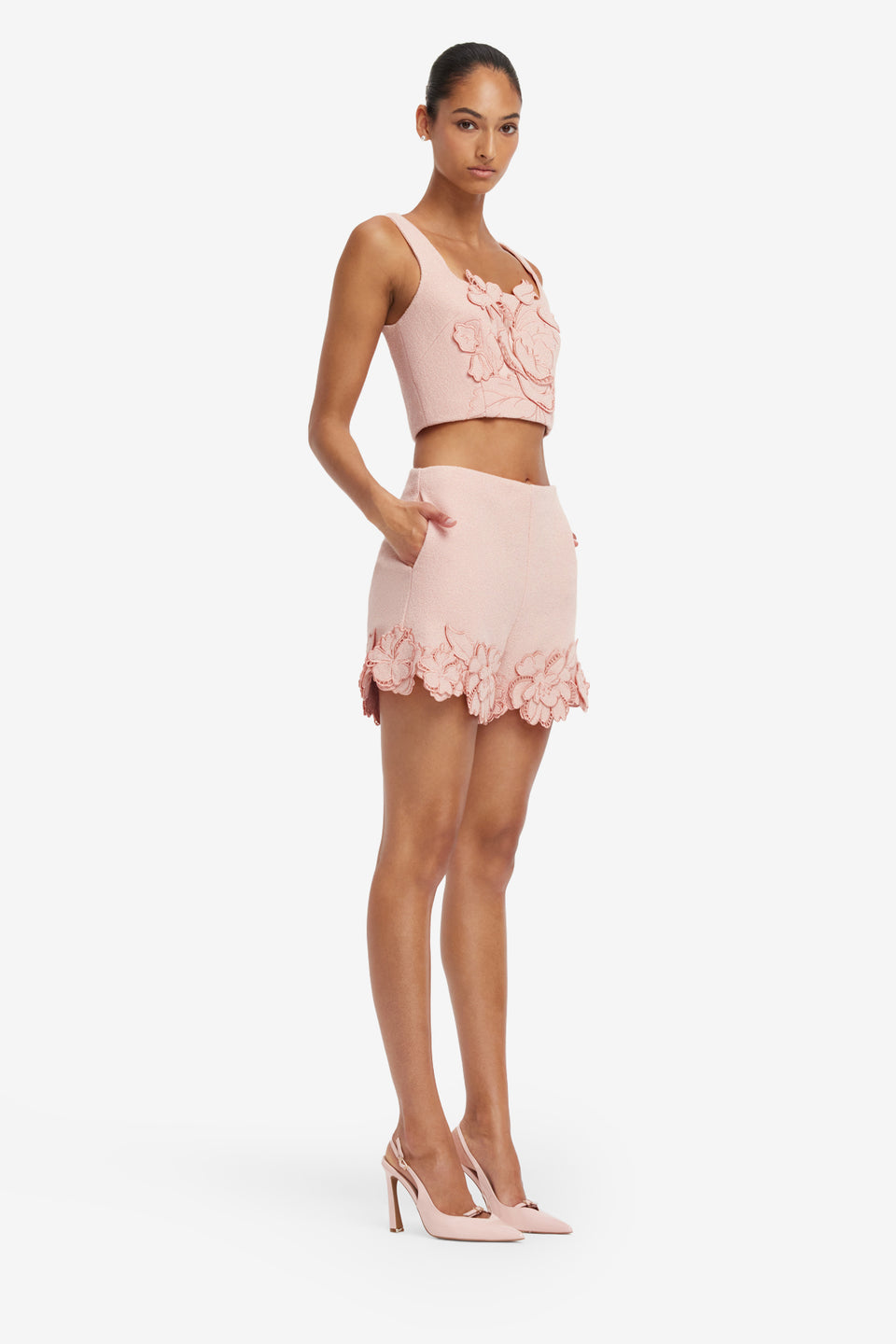 Elle Applique Tweed Shorts - Dusty Pink Shorts