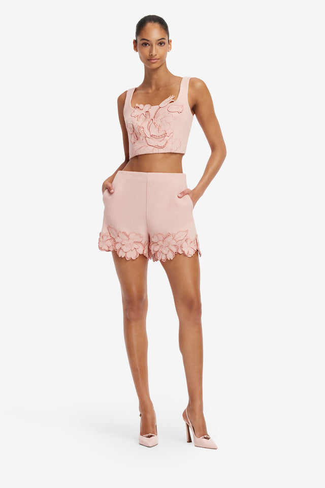 Vivian Applique Tweed Crop Top - Dusty Pink Tops