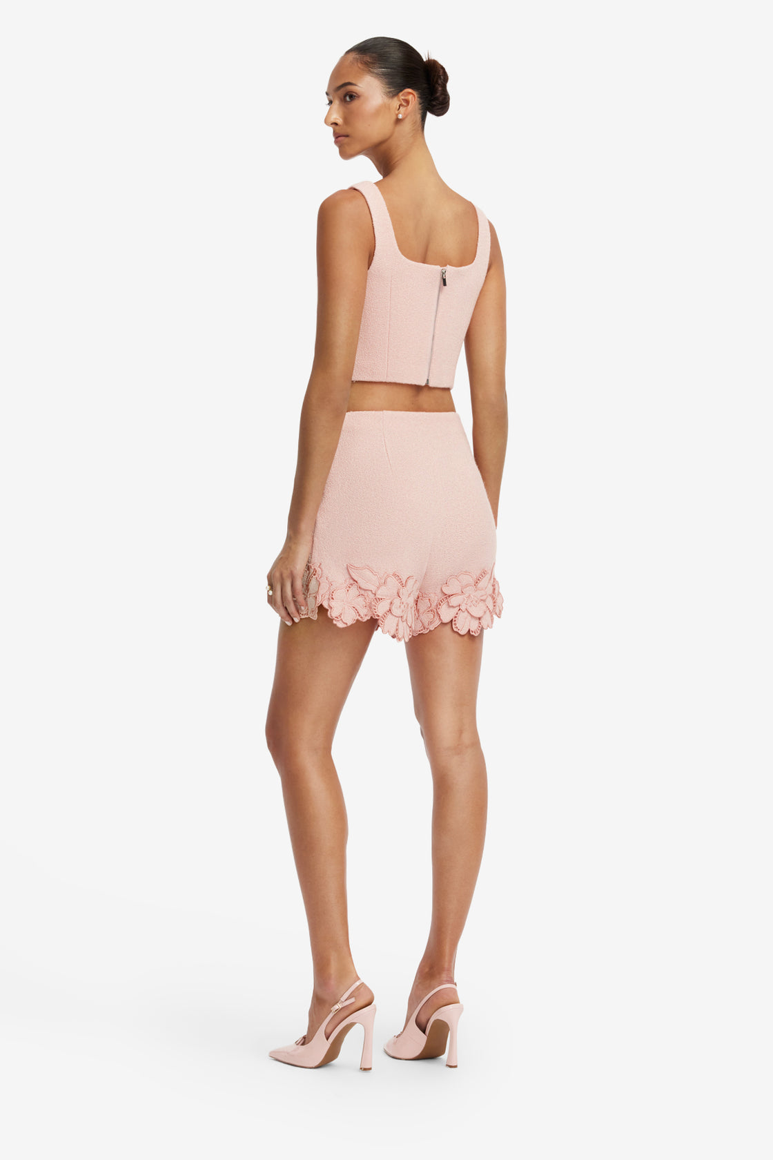 Elle Applique Tweed Shorts - Dusty Pink Shorts