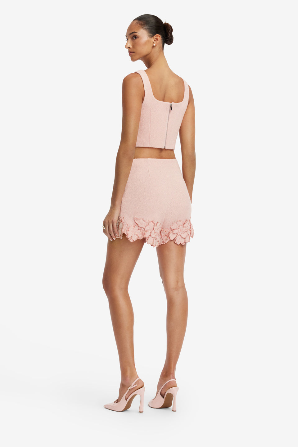 Vivian Applique Tweed Crop Top - Dusty Pink Tops