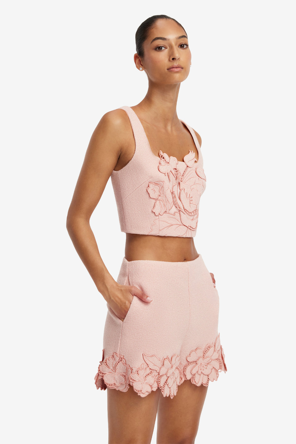 Elle Applique Tweed Shorts - Dusty Pink Shorts