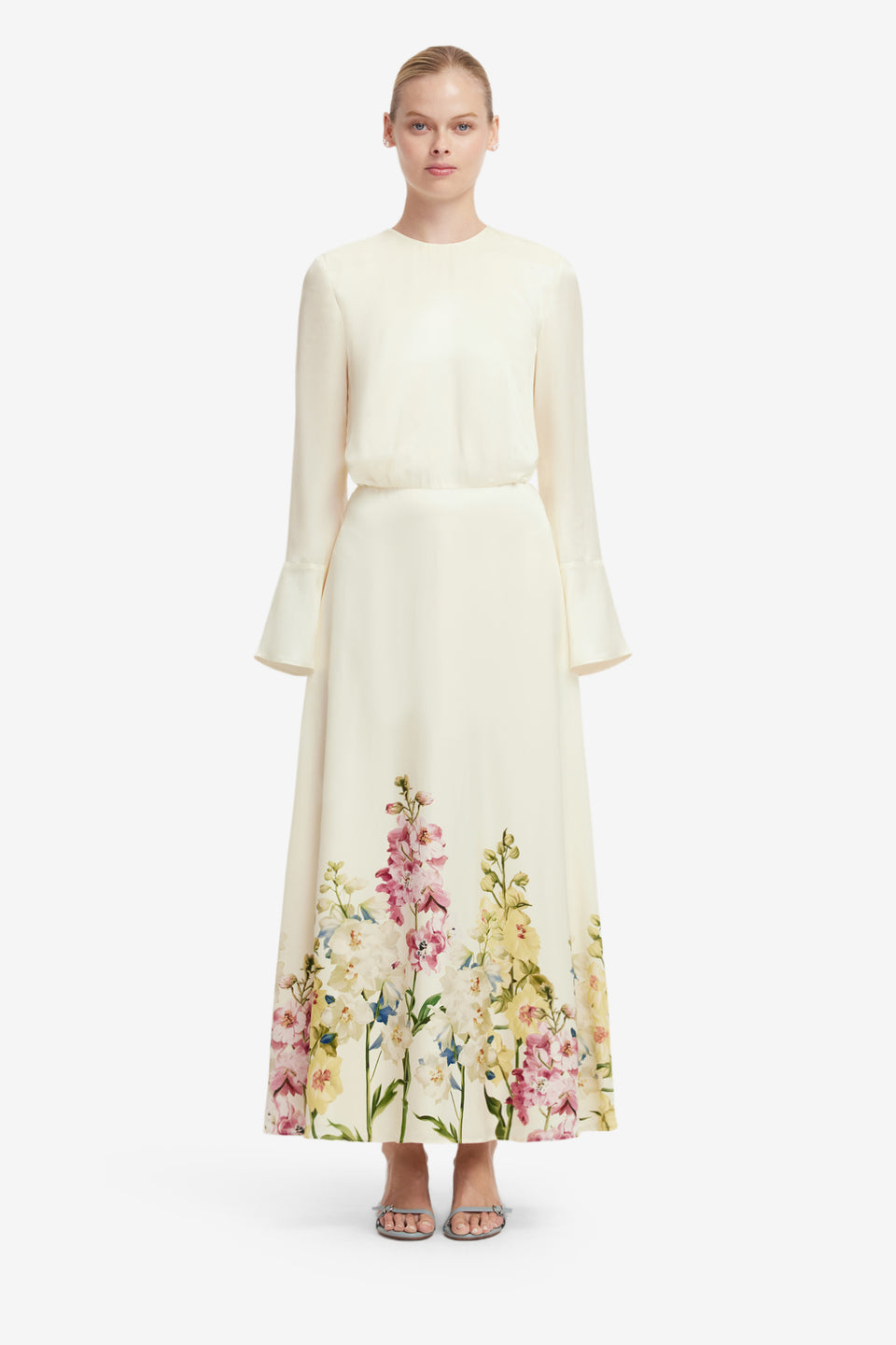 leo lin floral dress - Aliza Long Sleeve Petal Mini radiating fresh Floral-appliqu halterneck gown in white
