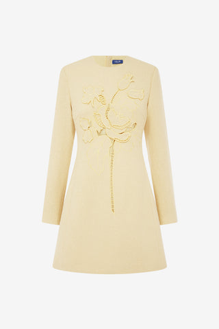 Aliza Applique Tweed Mini Dress - Dusty Yellow Dress Mini