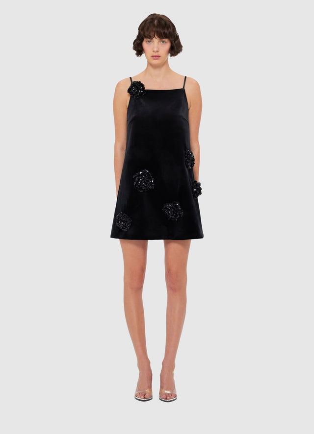 Exclusive Leo Lin Leia Velvet Mini Dress in Onyx