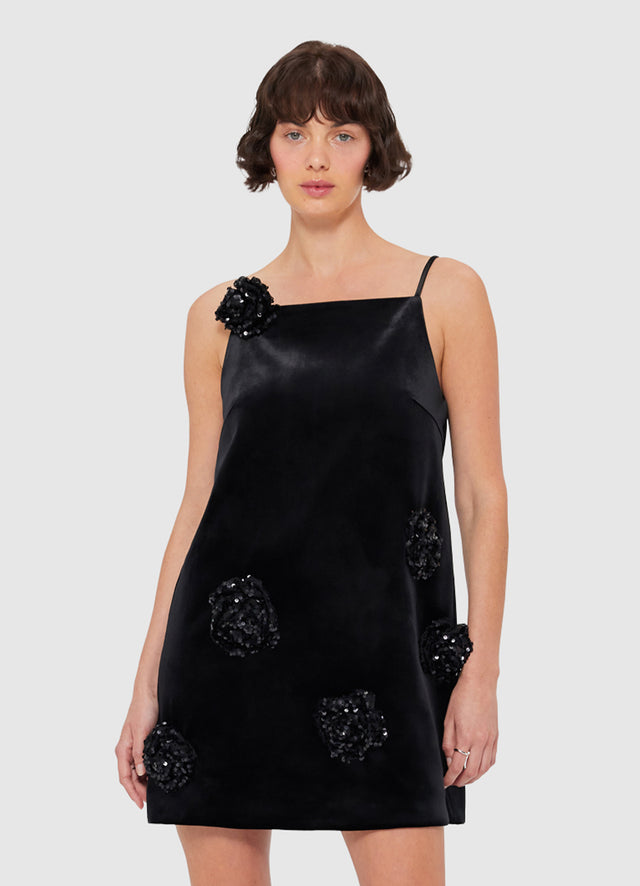 Exclusive Leo Lin Leia Velvet Mini Dress in Onyx