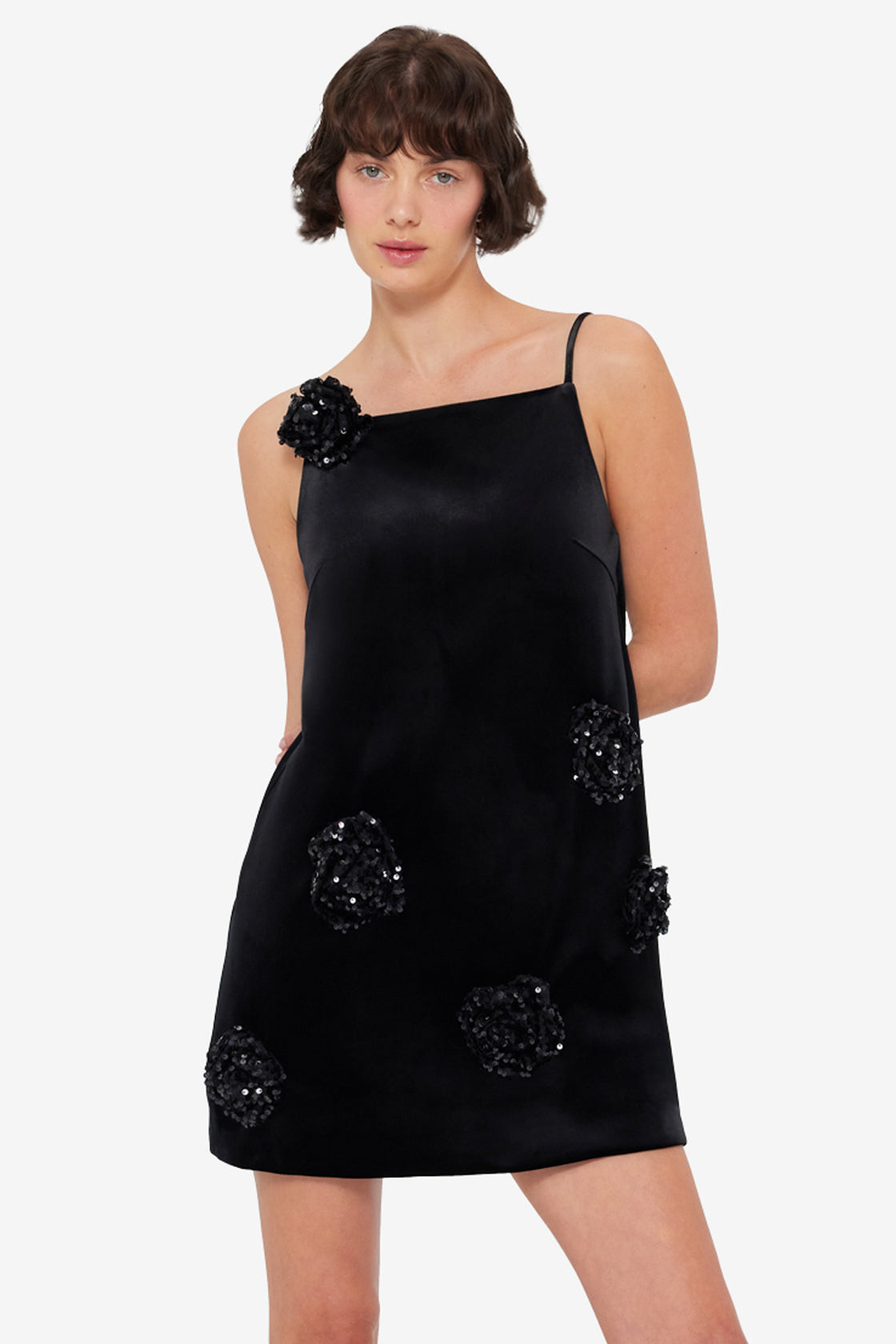 Exclusive LEO LIN Leia Velvet Mini Dress - Onyx