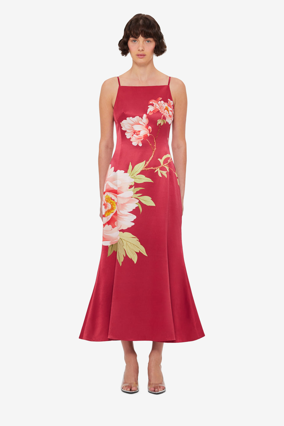 Exclusive LEO LIN Regina Wool Blend Midi Dress - Prosperity Print in Garnet