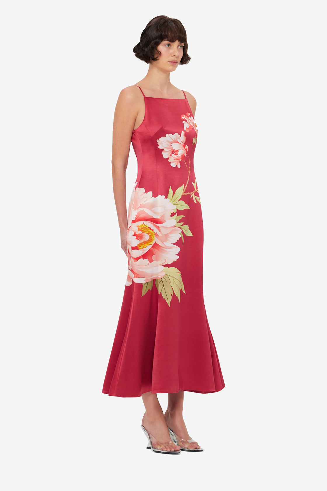 Exclusive LEO LIN Regina Wool Blend Midi Dress - Prosperity Print in Garnet