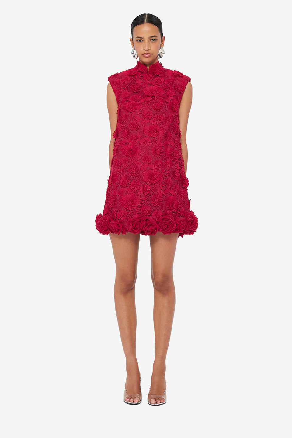 Exclusive LEO LIN Lingyu Lace Mini Dress - Garnet