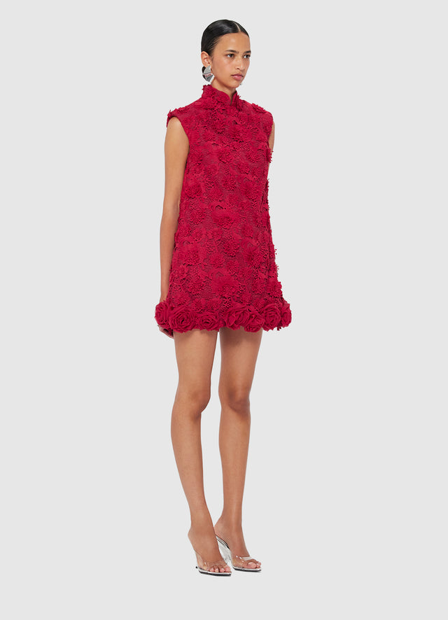 Exclusive Leo Lin Lingyu Lace Mini Dress in Garnet