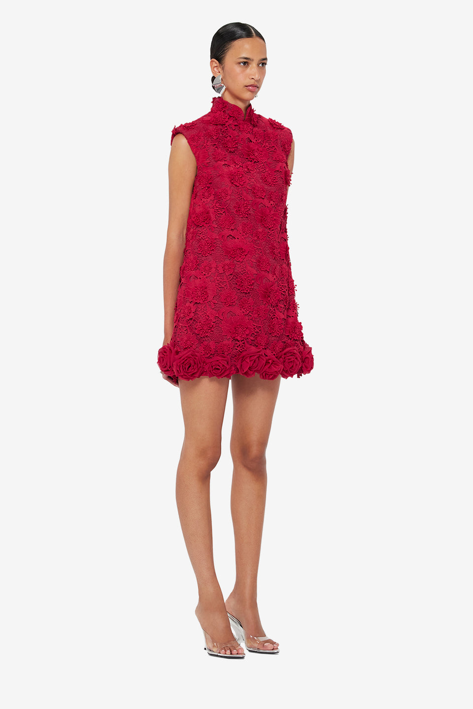 Exclusive LEO LIN Lingyu Lace Mini Dress - Garnet