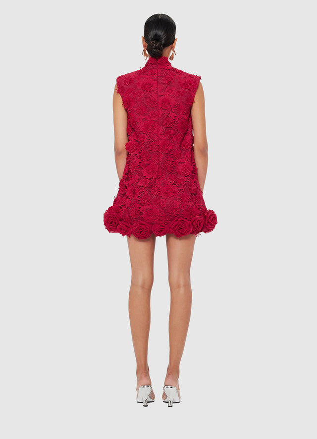 Exclusive Leo Lin Lingyu Lace Mini Dress in Garnet