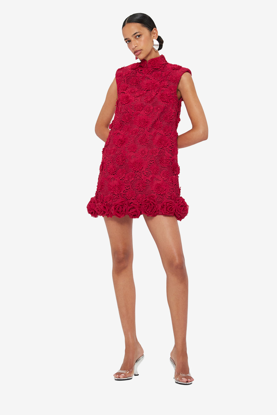 Exclusive LEO LIN Lingyu Lace Mini Dress - Garnet