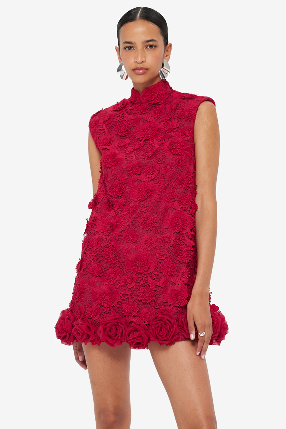 Exclusive LEO LIN Lingyu Lace Mini Dress - Garnet
