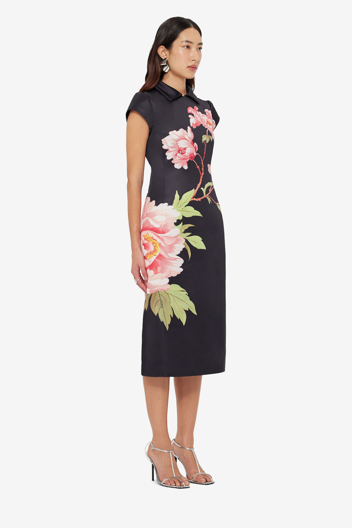 Exclusive LEO LIN Qian Midi Dress - Prosperity Print in Onyx