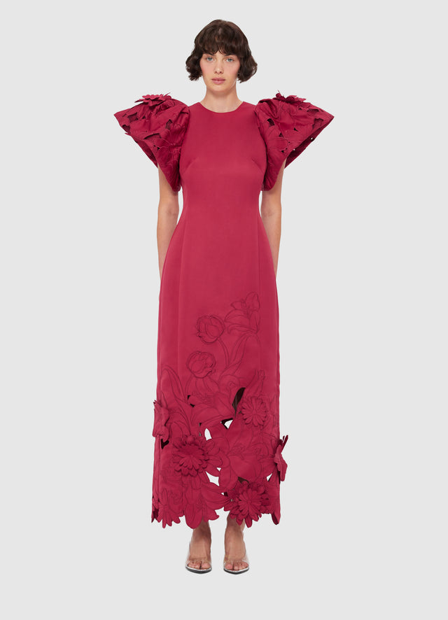 Exclusive Leo Lin Lucinda Appliqué Maxi Dress in Garnet