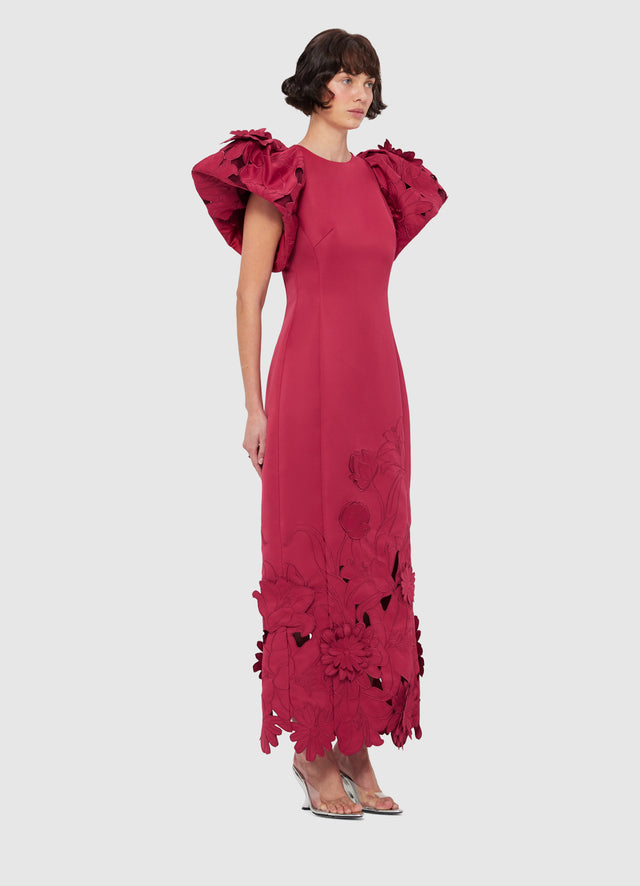 Exclusive Leo Lin Lucinda Appliqué Maxi Dress in Garnet