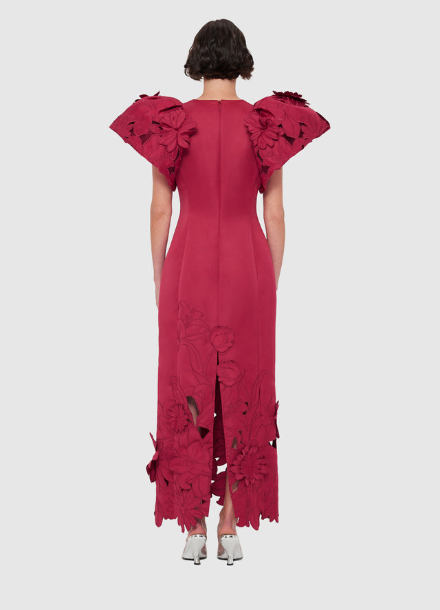 Exclusive Leo Lin Lucinda Appliqué Maxi Dress in Garnet