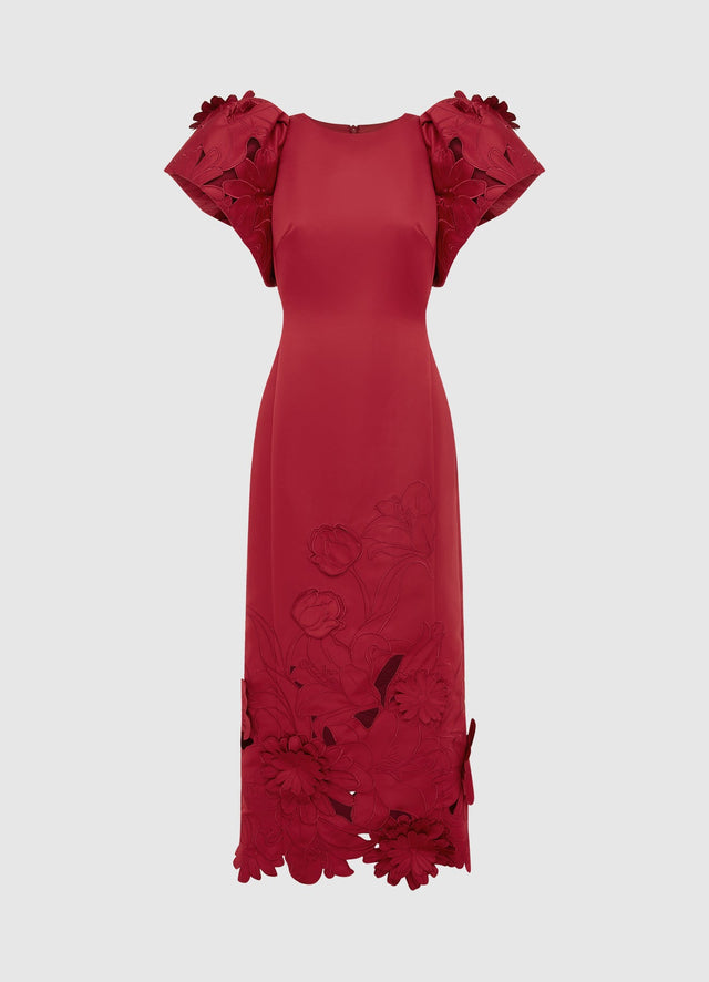 Exclusive Leo Lin Lucinda Appliqué Maxi Dress in Garnet