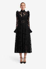 Aliyah Lace Butterfly Sleeve Midi Dress - Ebony Dress Midi
