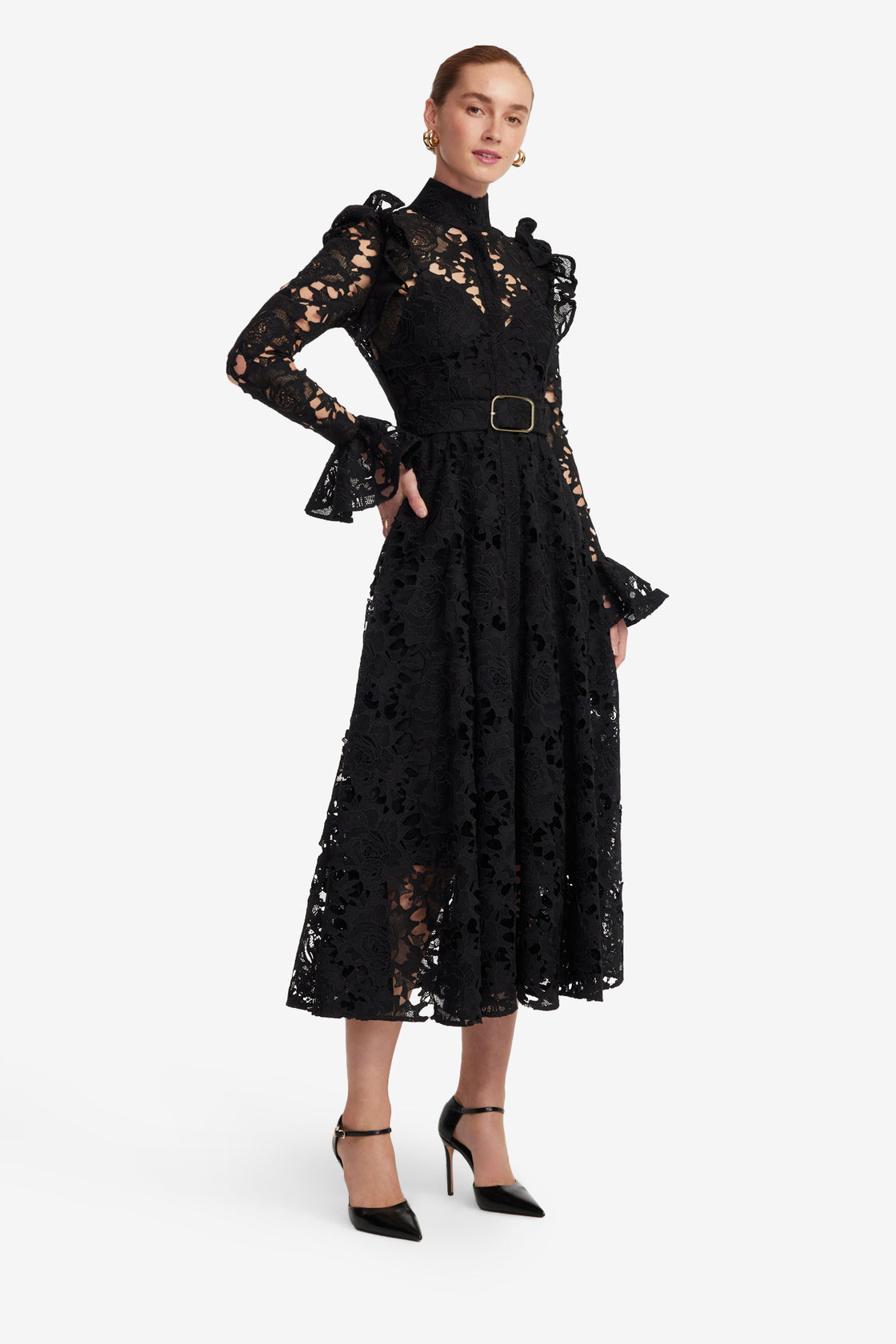 Aliyah Lace Butterfly Sleeve Midi Dress - Ebony | LEO LIN Official Website Aliyah Lace Butterfly Sleeve Midi Dress - Ebony | LEO LIN Official Website