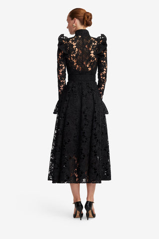 Exclusive LEO LIN Aliyah Lace Butterfly Sleeve Midi Dress - Ebony