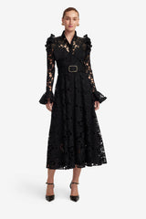 Aliyah Lace Butterfly Sleeve Midi Dress - Ebony Dress Midi
