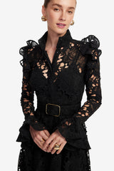 Aliyah Lace Butterfly Sleeve Midi Dress - Ebony Dress Midi