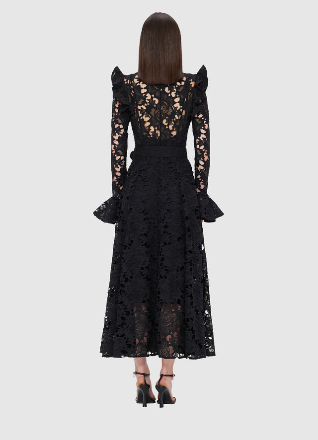 Exclusive LEO LIN Aliyah Lace Butterfly Sleeve Midi Dress - Ebony