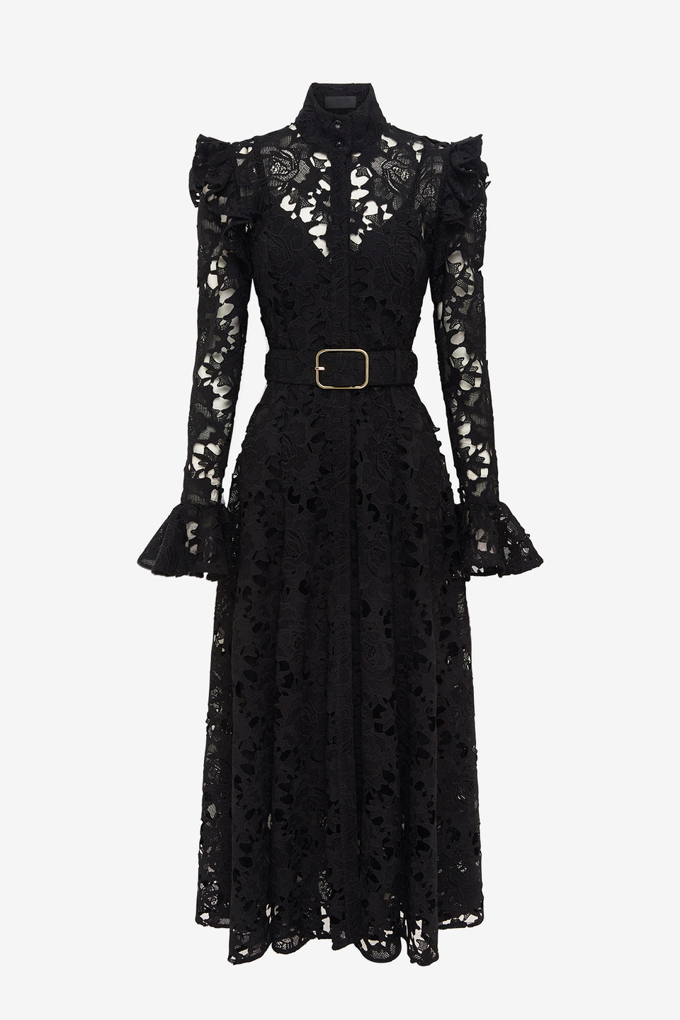Exclusive LEO LIN Aliyah Lace Butterfly Sleeve Midi Dress - Ebony
