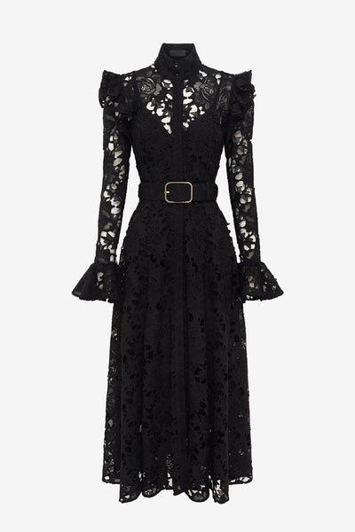 chinese dress ladies Aliyah Lace Butterfly Sleeve Midi Dress - Ebony
