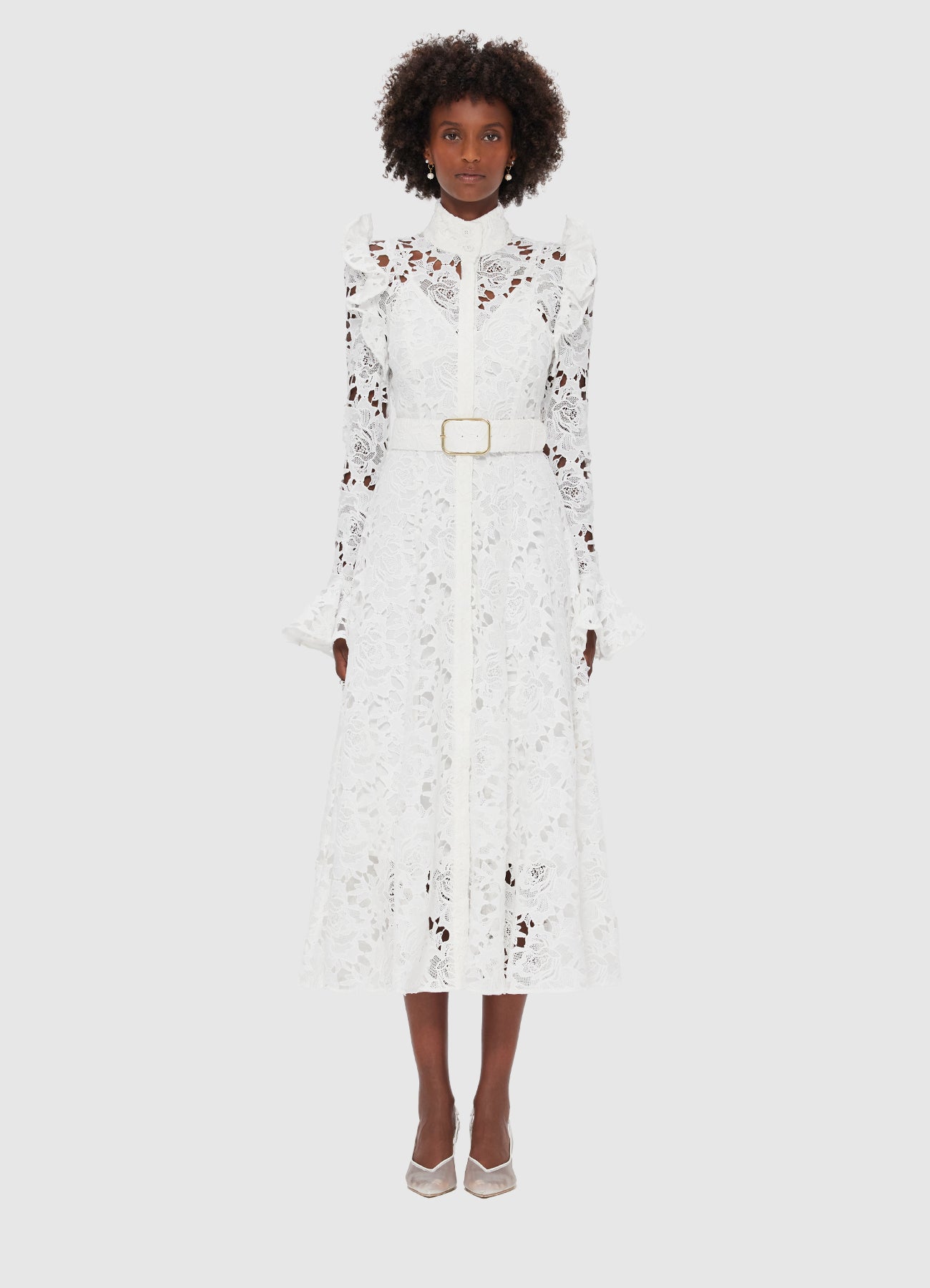 Aliyah Lace Butterfly Sleeve Midi Dress - Snow | LEO LIN