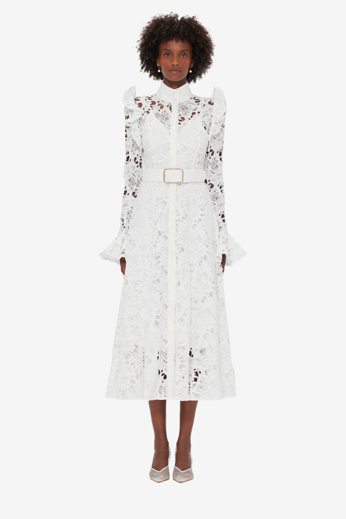 Exclusive LEO LIN Aliyah Lace Butterfly Sleeve Midi Dress - Snow