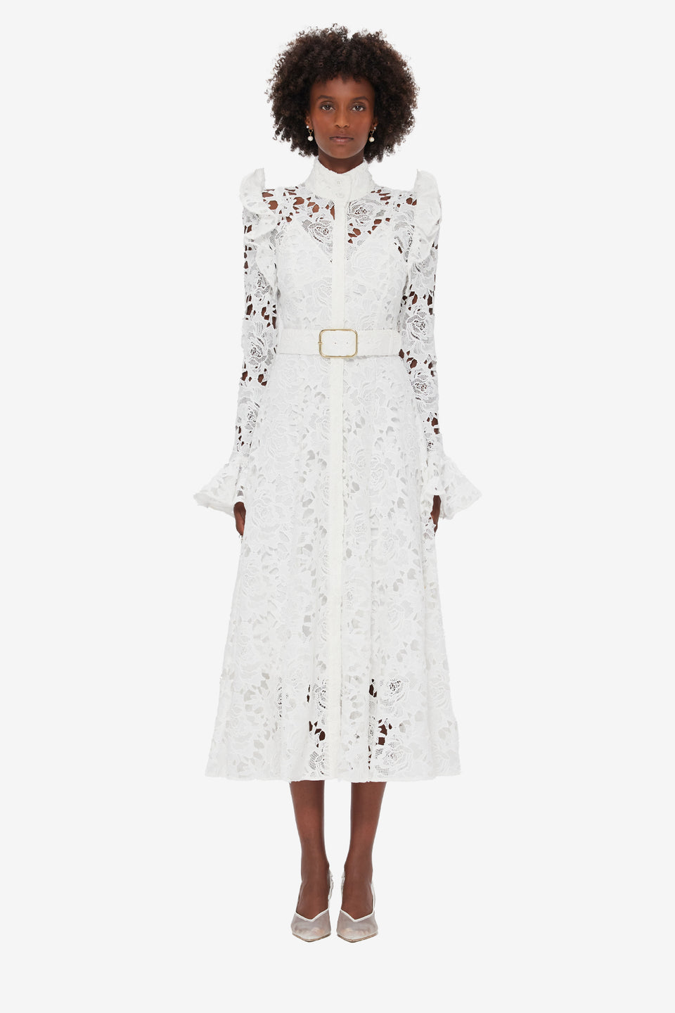 Exclusive LEO LIN Aliyah Lace Butterfly Sleeve Midi Dress - Snow