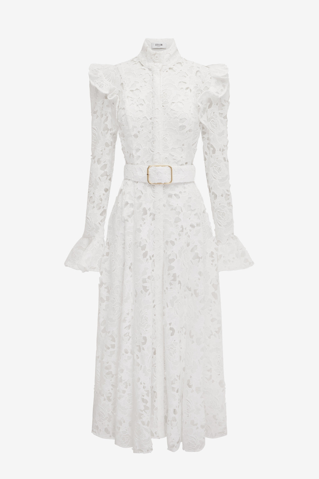 Exclusive LEO LIN Aliyah Lace Butterfly Sleeve Midi Dress - Snow