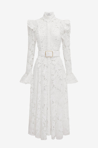 Exclusive LEO LIN Aliyah Lace Butterfly Sleeve Midi Dress - Snow