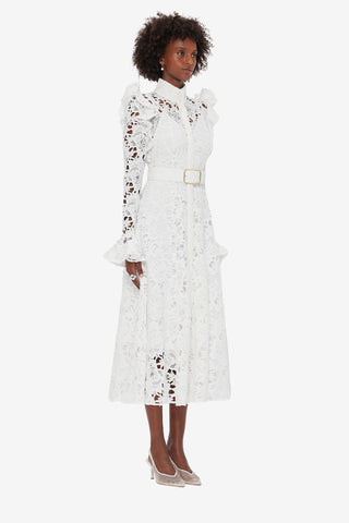 Exclusive LEO LIN Aliyah Lace Butterfly Sleeve Midi Dress - Snow