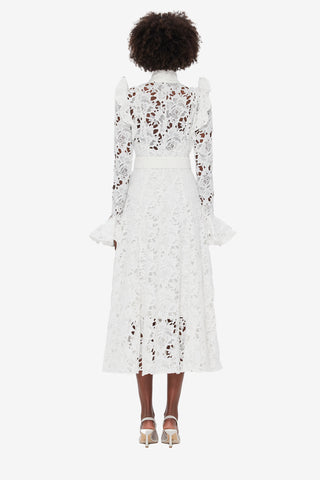 Exclusive LEO LIN Aliyah Lace Butterfly Sleeve Midi Dress - Snow