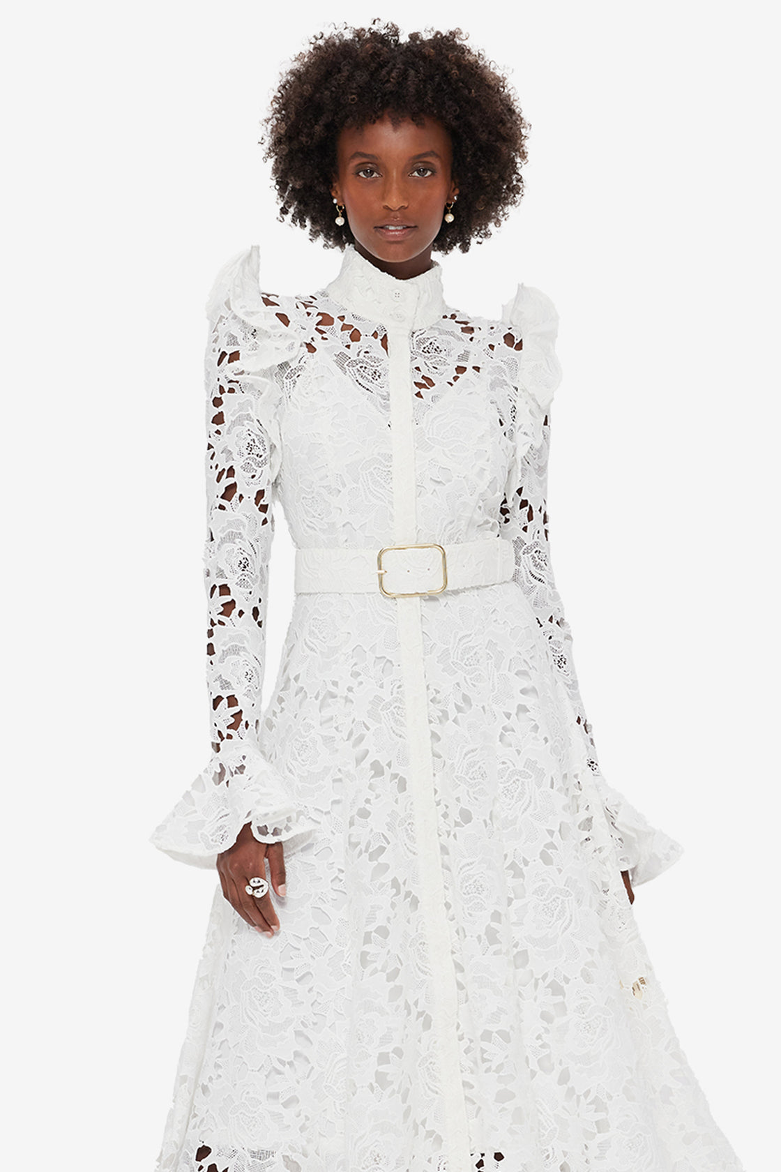 Exclusive LEO LIN Aliyah Lace Butterfly Sleeve Midi Dress - Snow