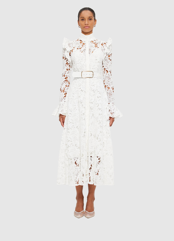 Aliyah Lace Butterfly Sleeve Midi Dress - Snow | LEO LIN® Official Website