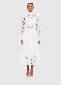 Exclusive Leo Lin Aliyah Lace Butterfly Sleeve Midi Dress in Snow