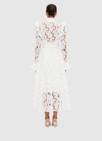 Exclusive Leo Lin Aliyah Lace Butterfly Sleeve Midi Dress in Snow
