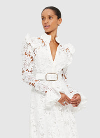 Exclusive Leo Lin Aliyah Lace Butterfly Sleeve Midi Dress in Snow
