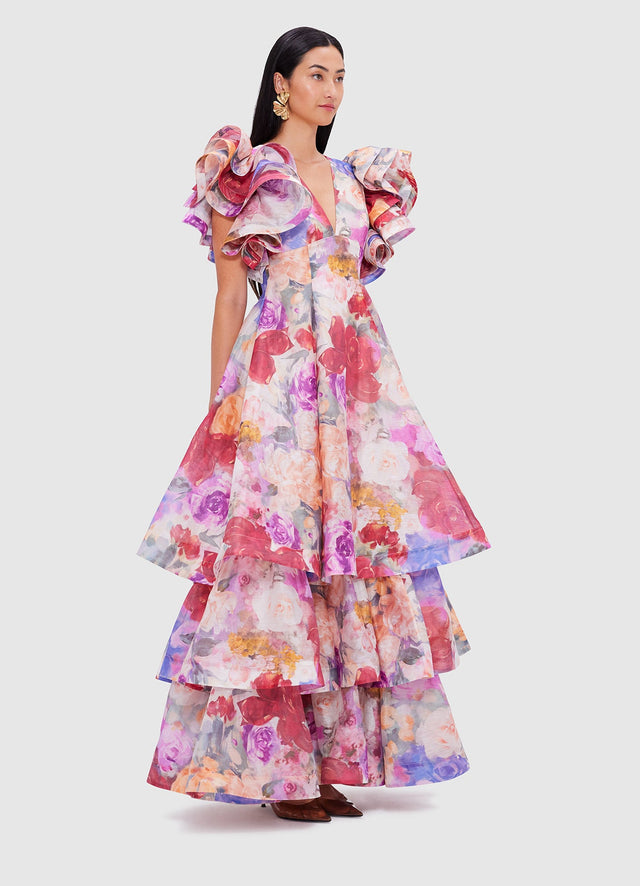 Exclusive Leo Lin Federica Ruffled  Gown - Fleur Print