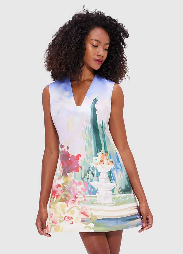 Exclusive Leo Lin Briana V Neck Mini Dress - Jardin Print