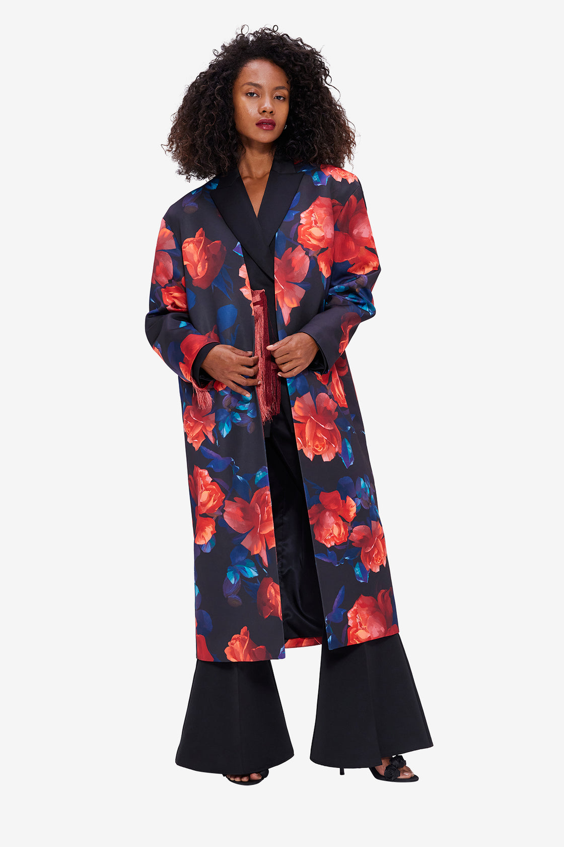 Exclusive LEO LIN Zina Cocoon Coat - Rose Print