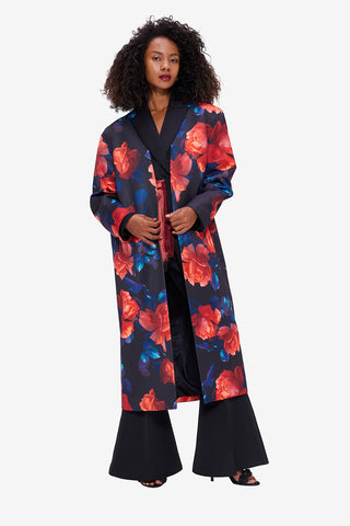 Exclusive LEO LIN Zina Cocoon Coat - Rose Print
