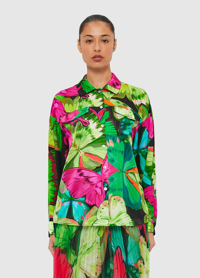 Exclusive Leo Lin Mariella Blouse -  Papillon Print in Green