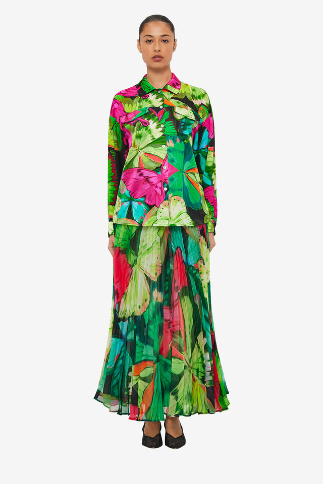Exclusive LEO LIN Mariella Blouse - Papillon Print in Green